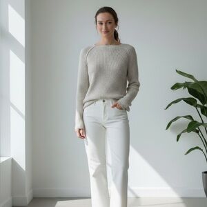 Nili Lotan light grey lightweight cashmere ribbed sweater - Small